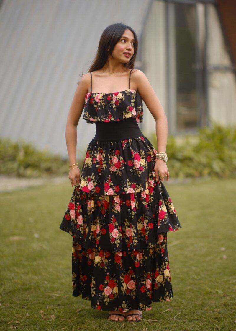 Midnight Rose Ruffle Dress