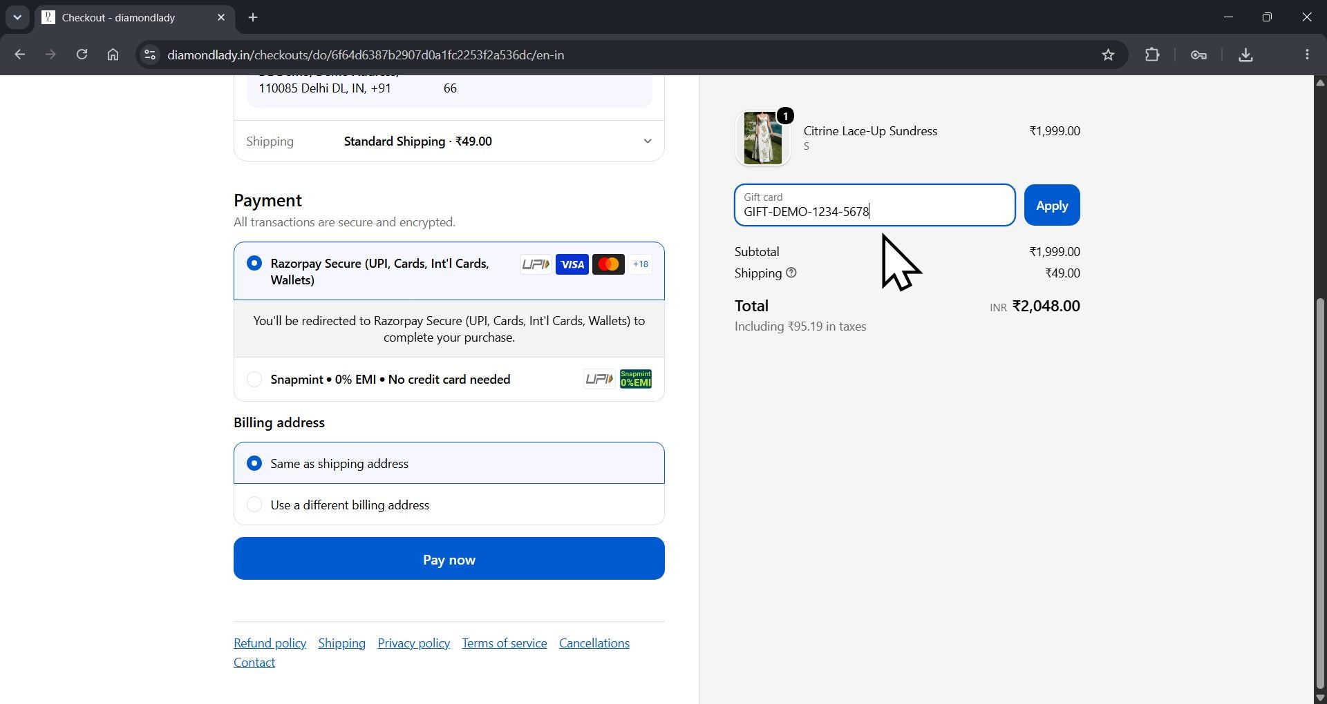 Enter and apply a gift card on desktop checkout