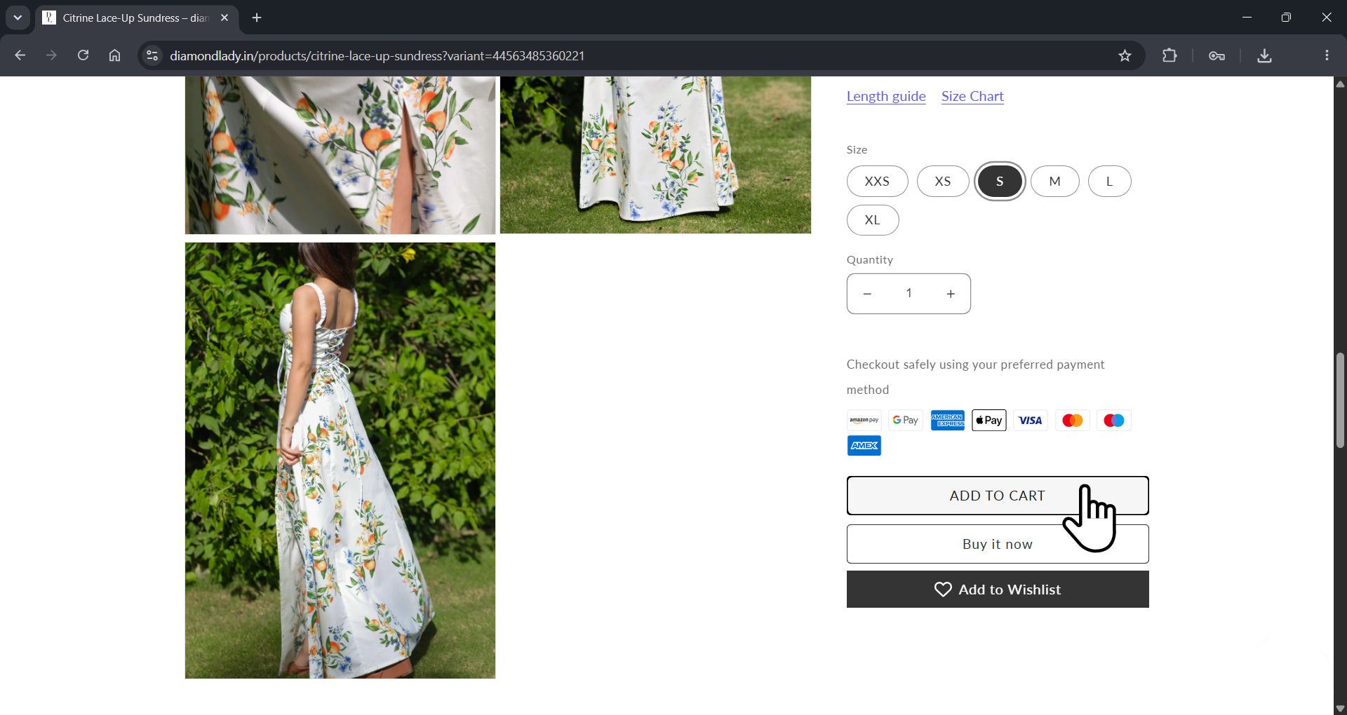 Select a size and add the dress to cart